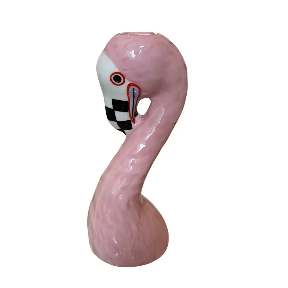 New MacKenzie-Childs Patience Brewster Flamingo Ceramic Bud Vase Chic Homeware
